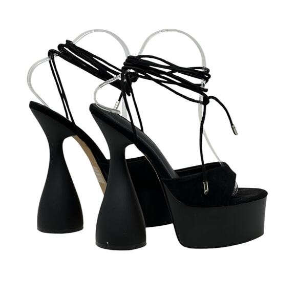 EGO Bite Me black lace up peep toe platform sandal heels size 5 US 6 - Picture 6 of 14